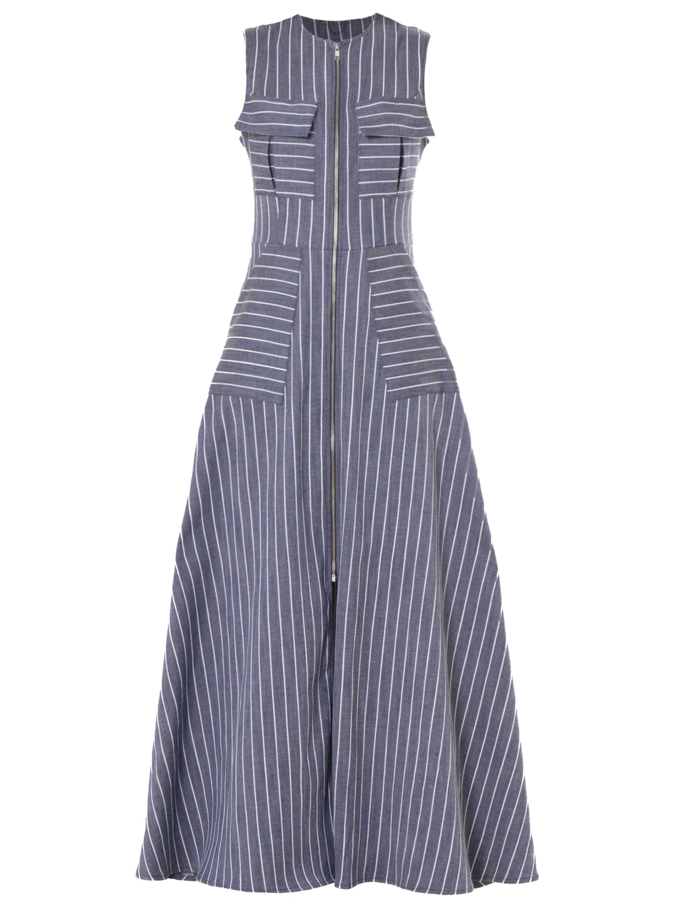 Langes Denim gestreiftes Kleid in dunkelblau