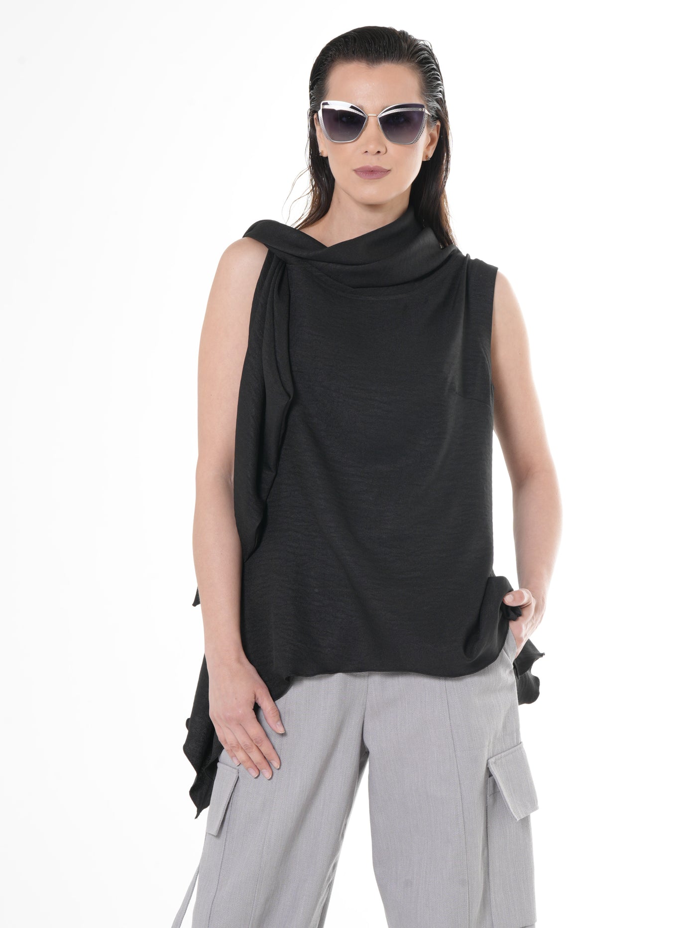 Sleeveless Asymmetric Top In Lilac