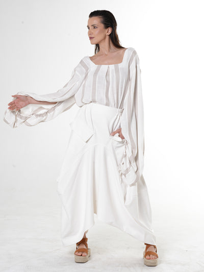Asymmetrical Long Denim Skirt In White