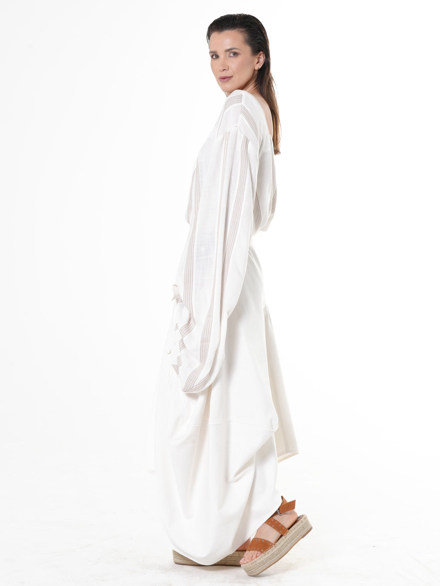 Asymmetrical Long Denim Skirt In White