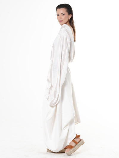 Asymmetrical Long Denim Skirt In White