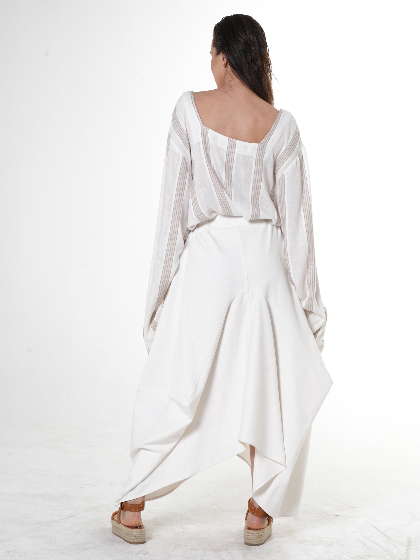 Asymmetrical Long Denim Skirt In White