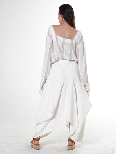 Asymmetrical Long Denim Skirt In White