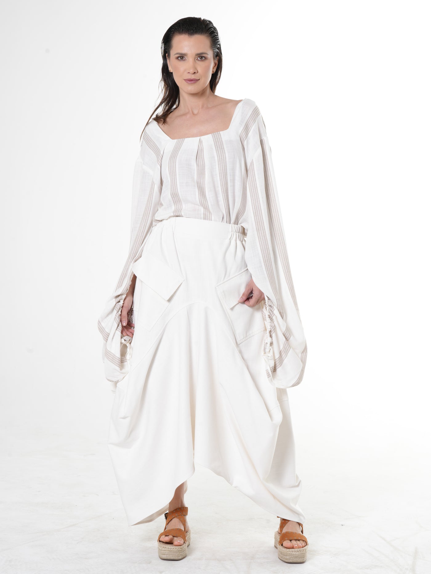 Asymmetrical Long Denim Skirt In White