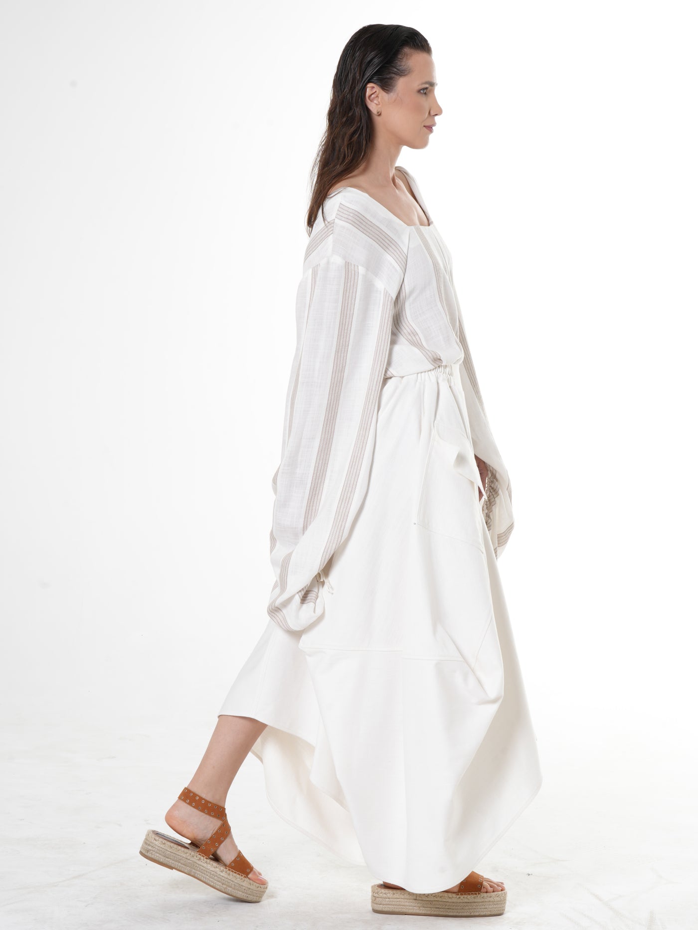 Asymmetrical Long Denim Skirt In White