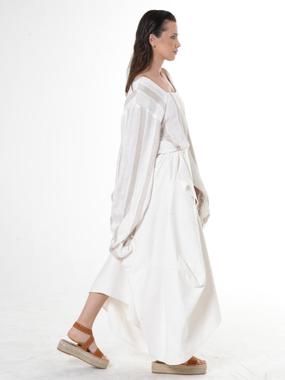 Asymmetrical Long Denim Skirt In White