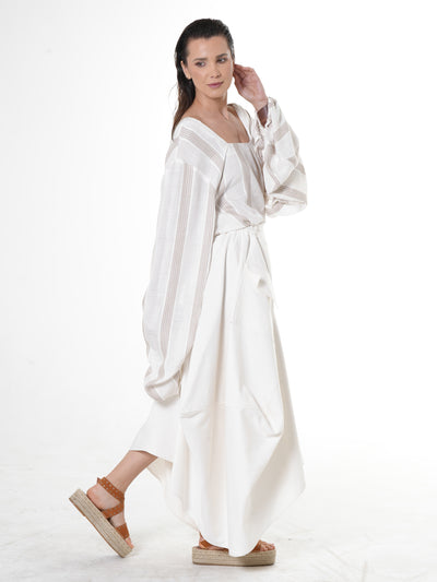 Asymmetrical Long Denim Skirt In White