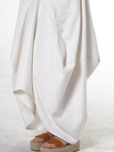 Asymmetrical Long Denim Skirt In White