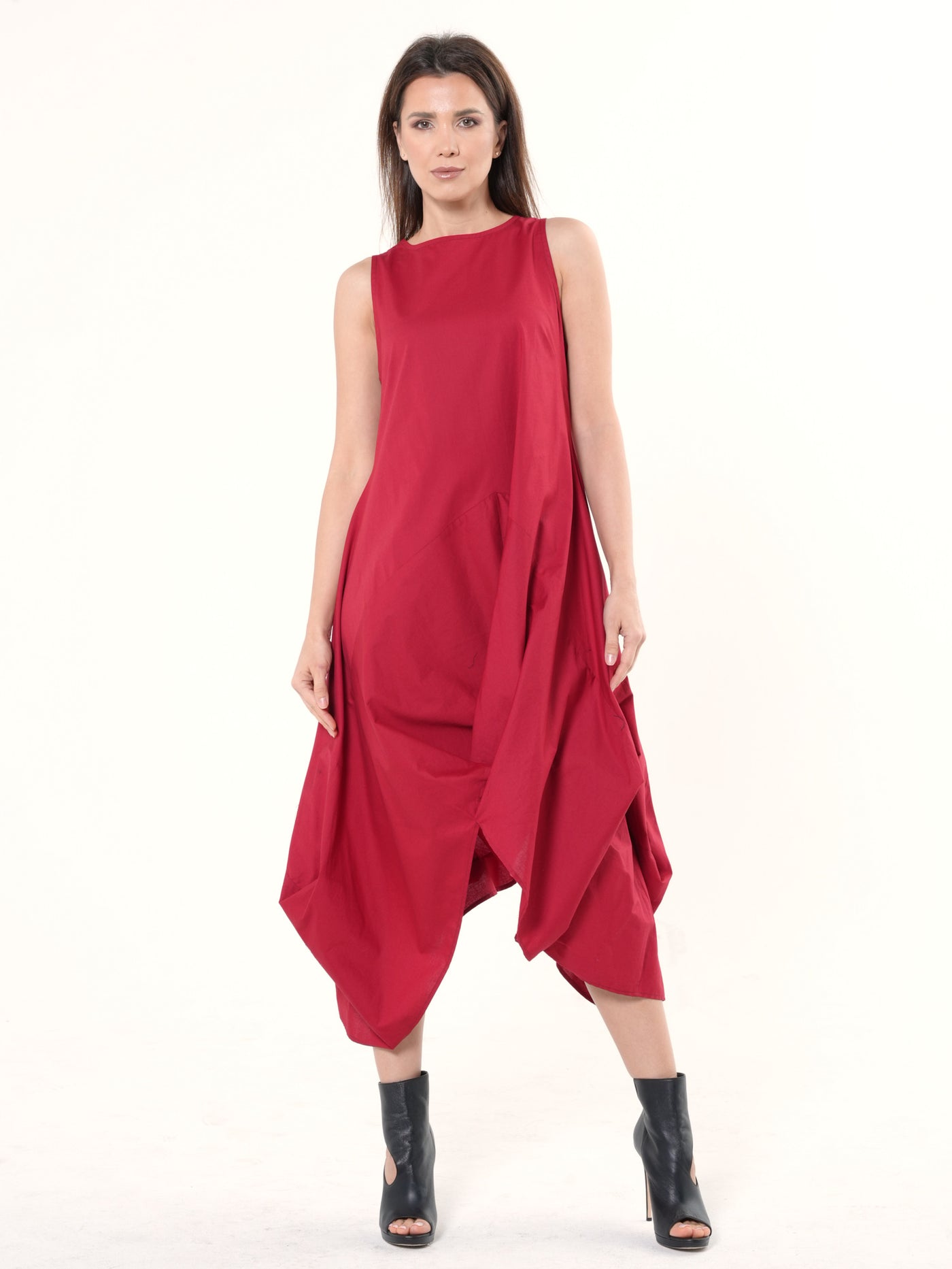 Asymmetric Sleeveless Red Dress