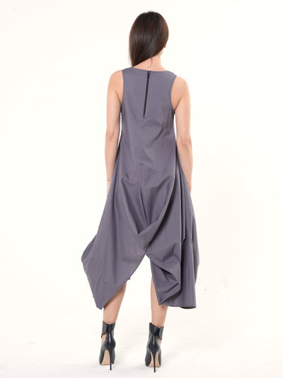 Asymmetric Sleeveless Gray Dress