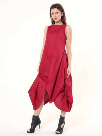 Asymmetric Sleeveless Red Dress