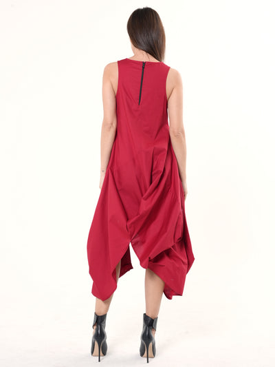 Asymmetric Sleeveless Red Dress