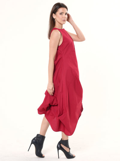 Asymmetric Sleeveless Red Dress