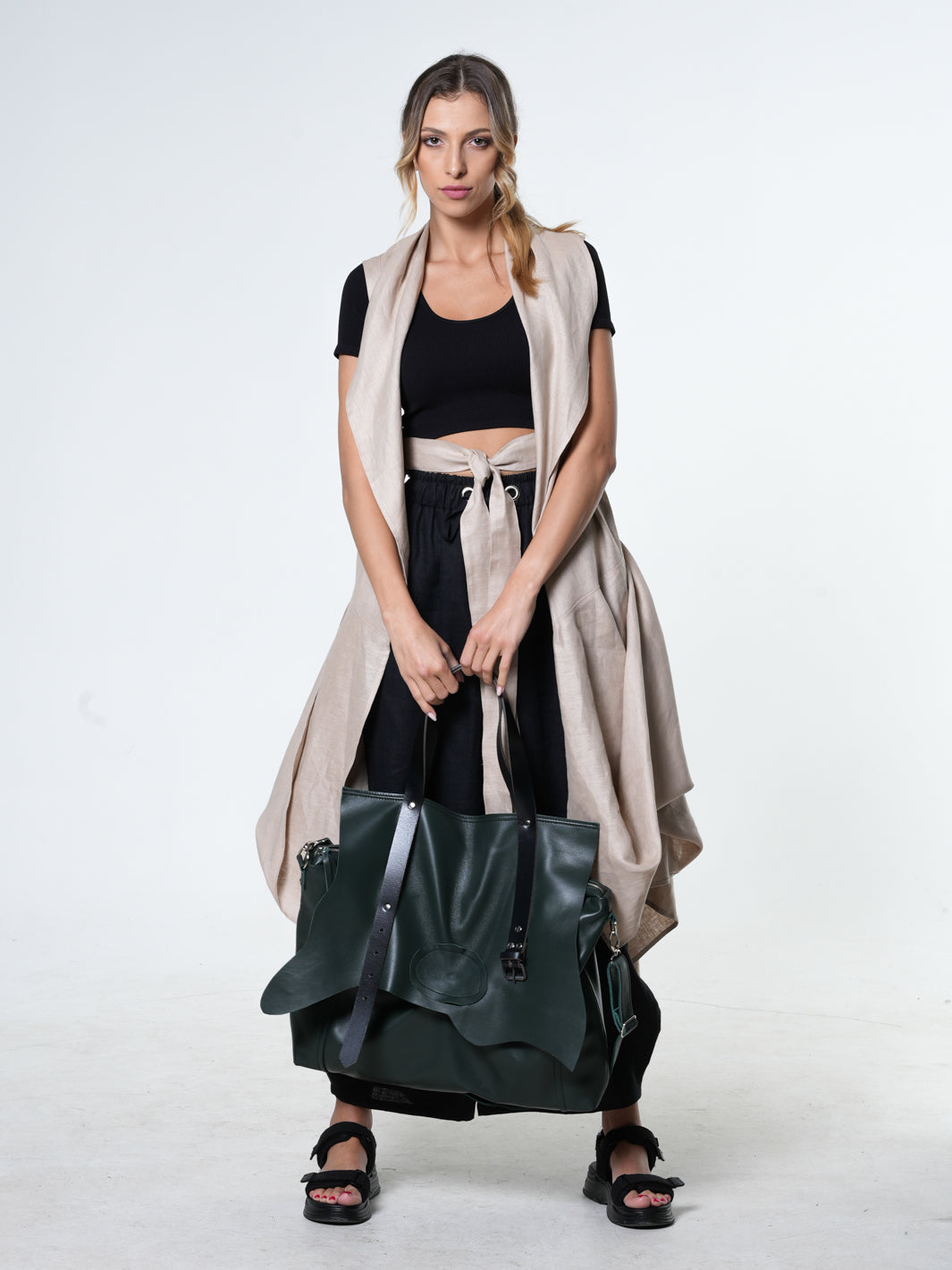 Loose Long Linen Vest In Beige – Metamorphoza