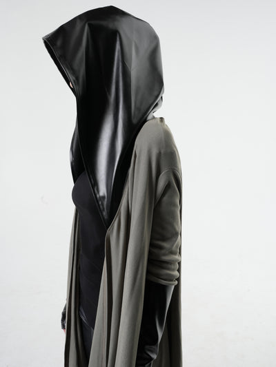 Oversized tunic with Leather Hood