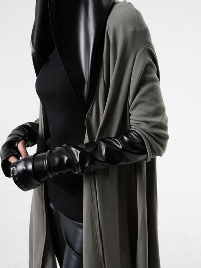 Oversized tunic with Leather Hood