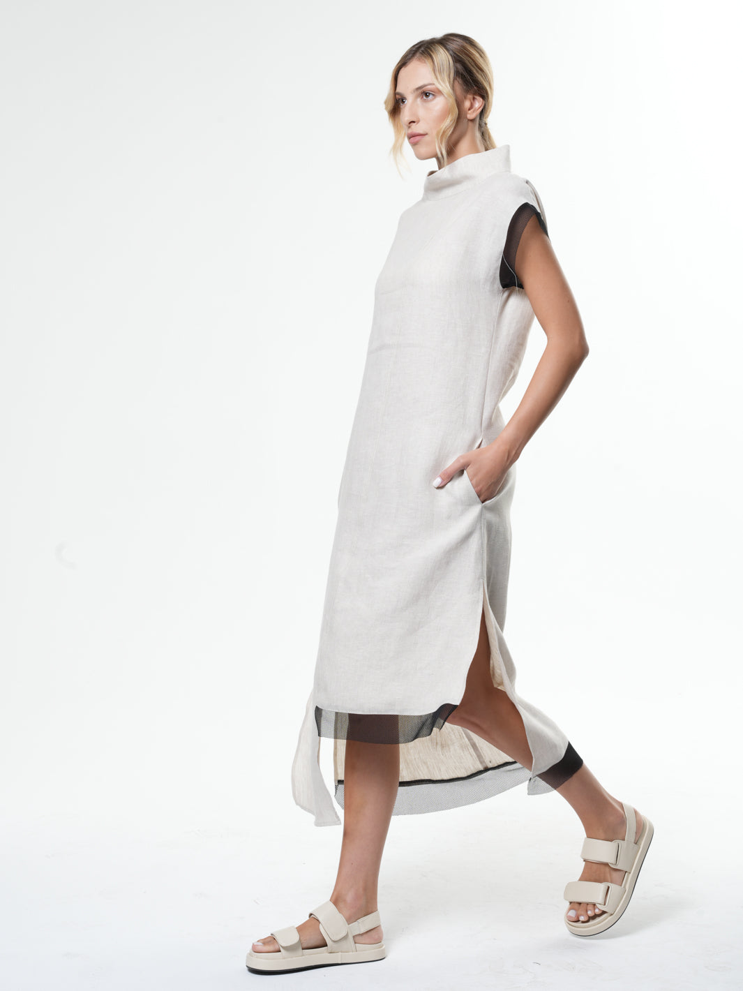 Asymmetrical Linen Dress In Beige – Metamorphoza