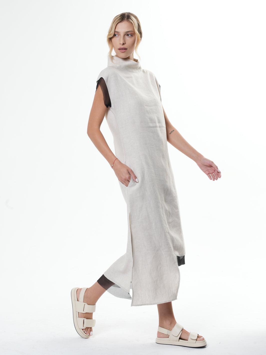 Asymmetrical Linen Dress In Beige – Metamorphoza