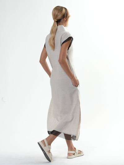 Asymmetrical Linen Dress In Beige