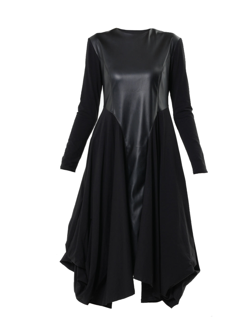 Long Sleeve Dress With Vegan Leather Front
