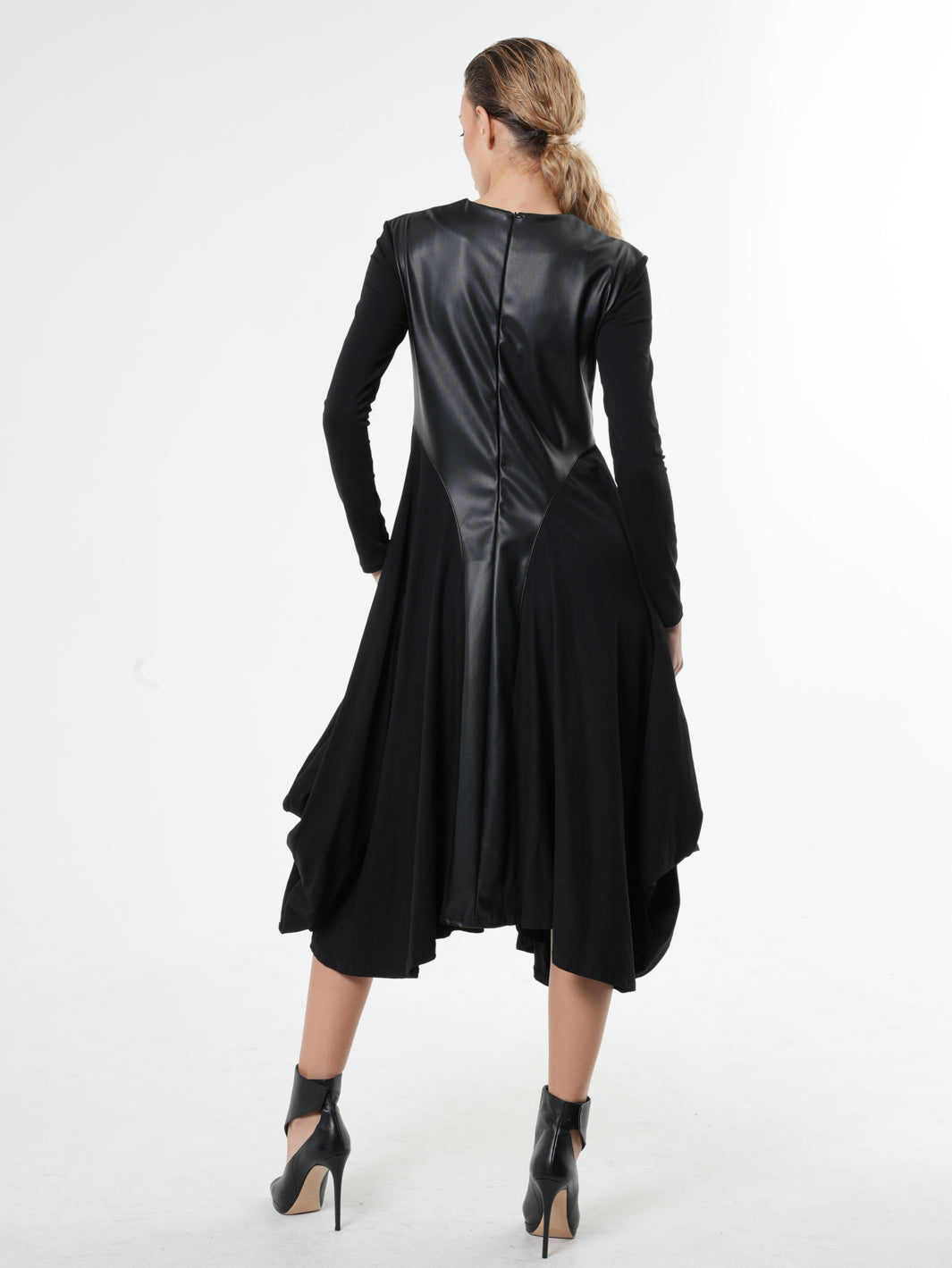 Long Sleeve Dress With Vegan Leather Front Metamorphoza Long Sleeve Dress With Vegan Leather Front Metamorphoza