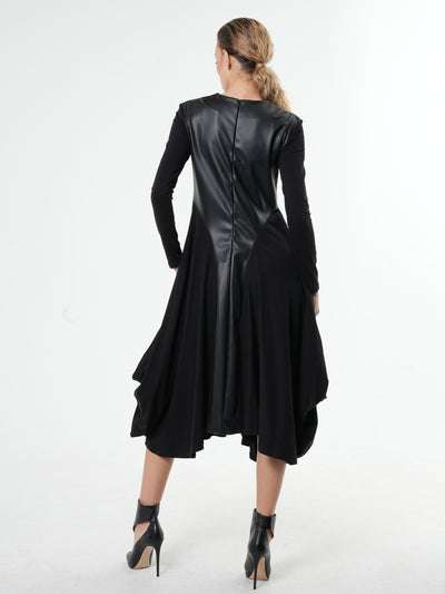 Black Asymmetric Leather Dress