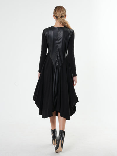 Black Asymmetric Leather Dress