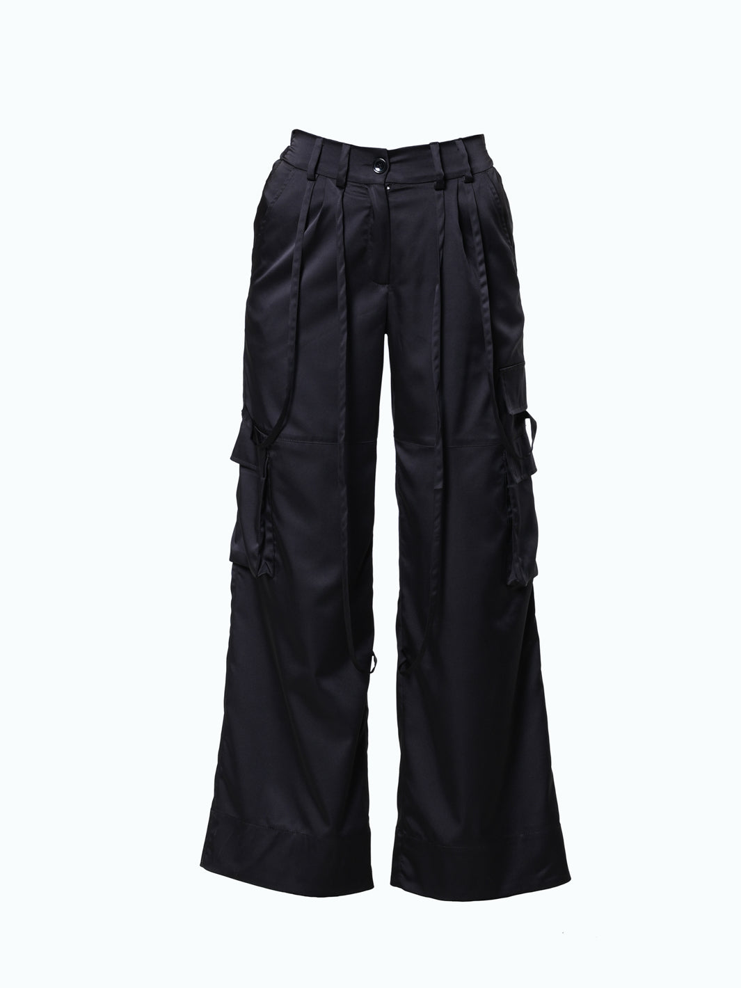 Black Satin Cargo Pants Metamorphoza