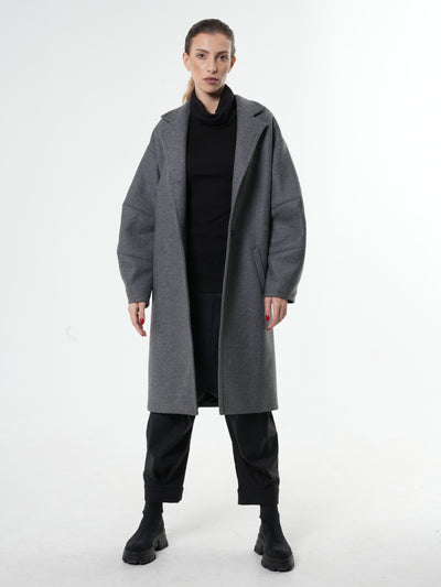 Серое шерстяное пальто для женщин