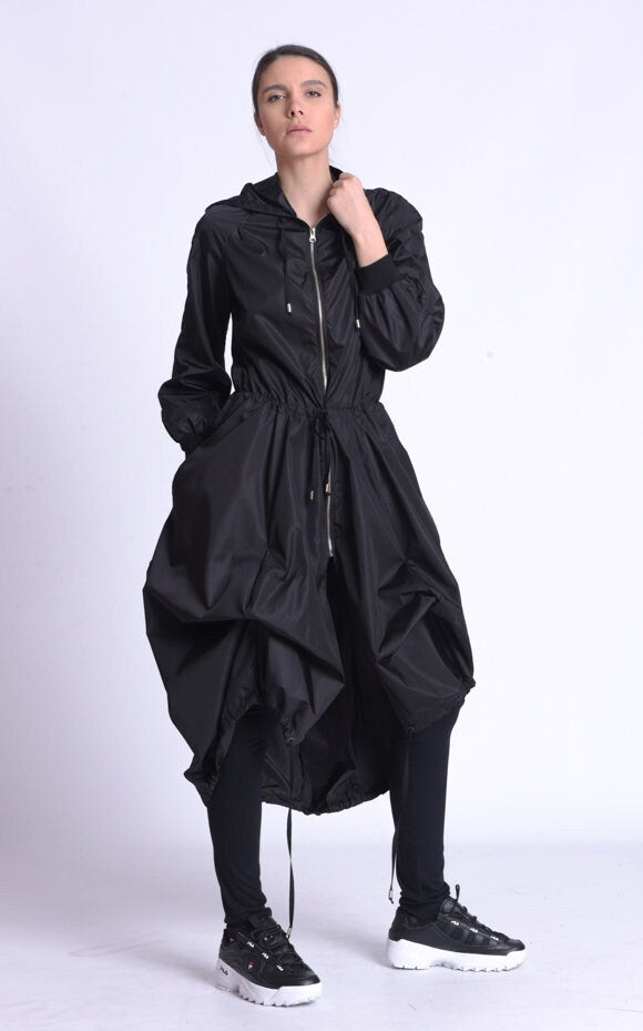 Asymmetric Hooded Raincoat In Green