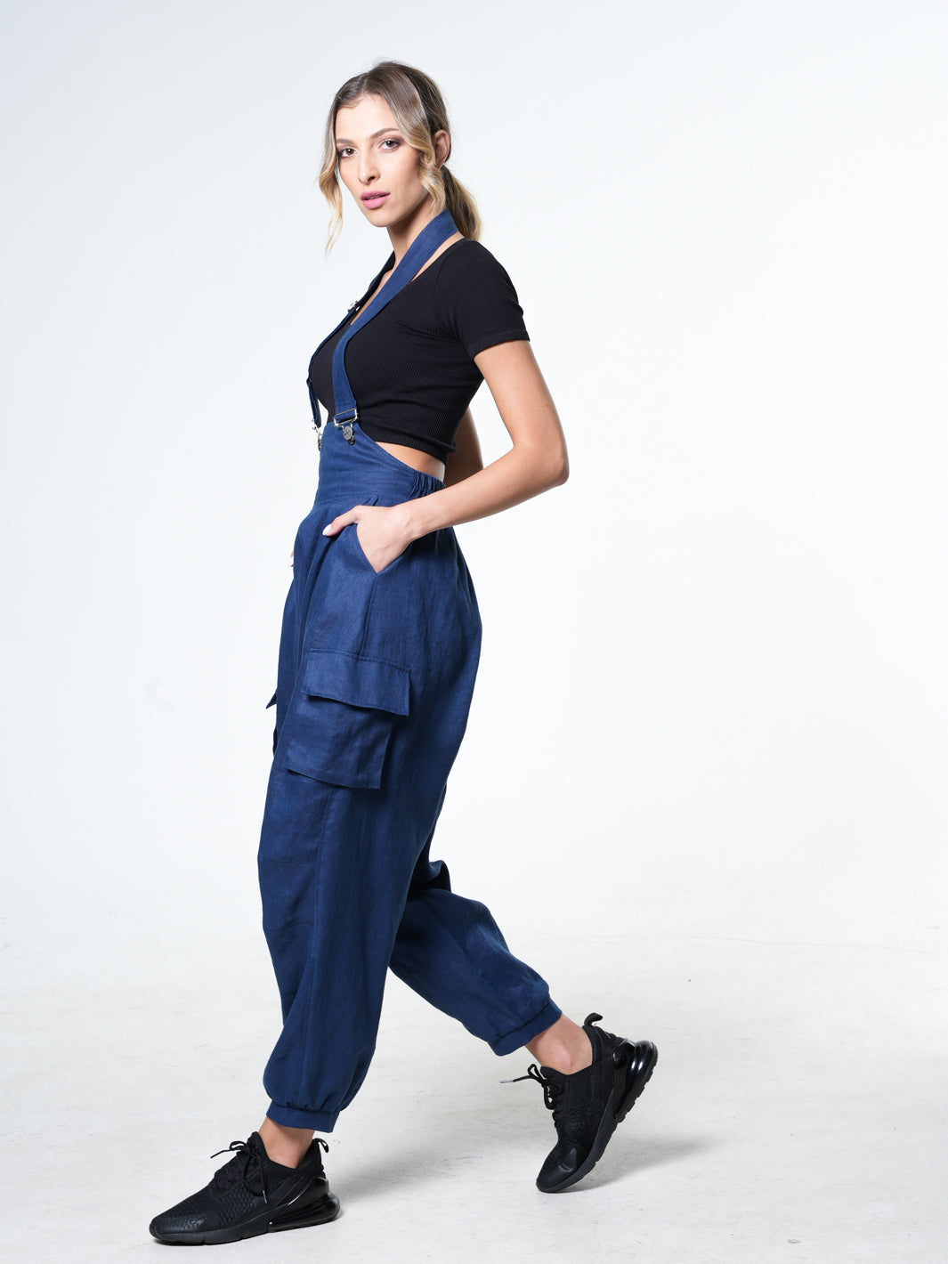 Oversize Linen Jumpsuit In Blue