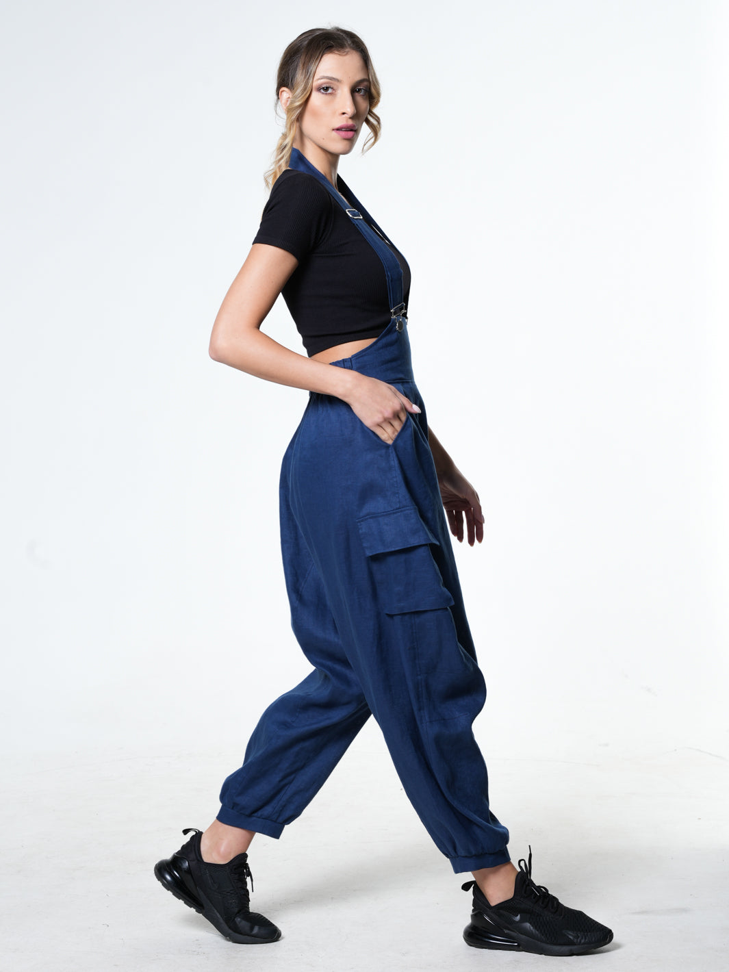 Oversize Linen Jumpsuit In Blue