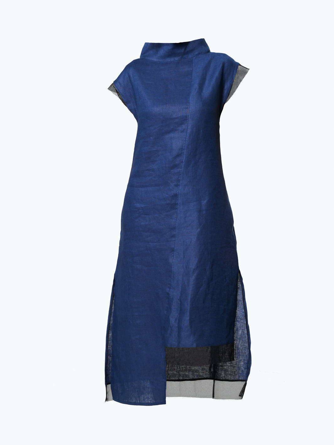 Asymmetrical Linen Dress In Navy Blue