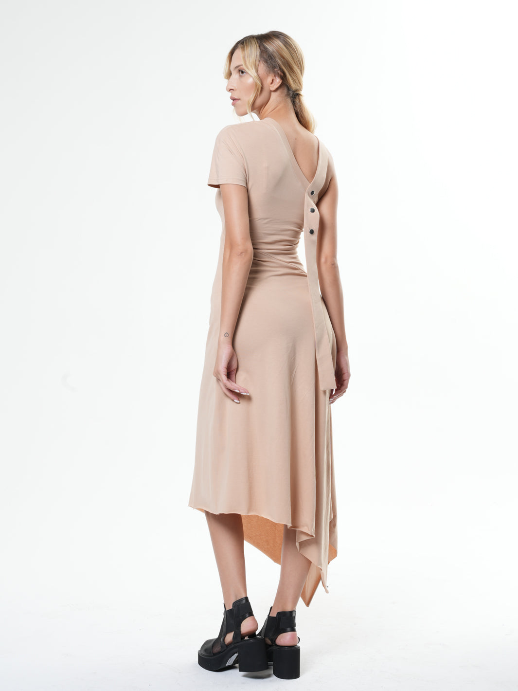 Asymmetric Cotton Beige Dress – Metamorphoza