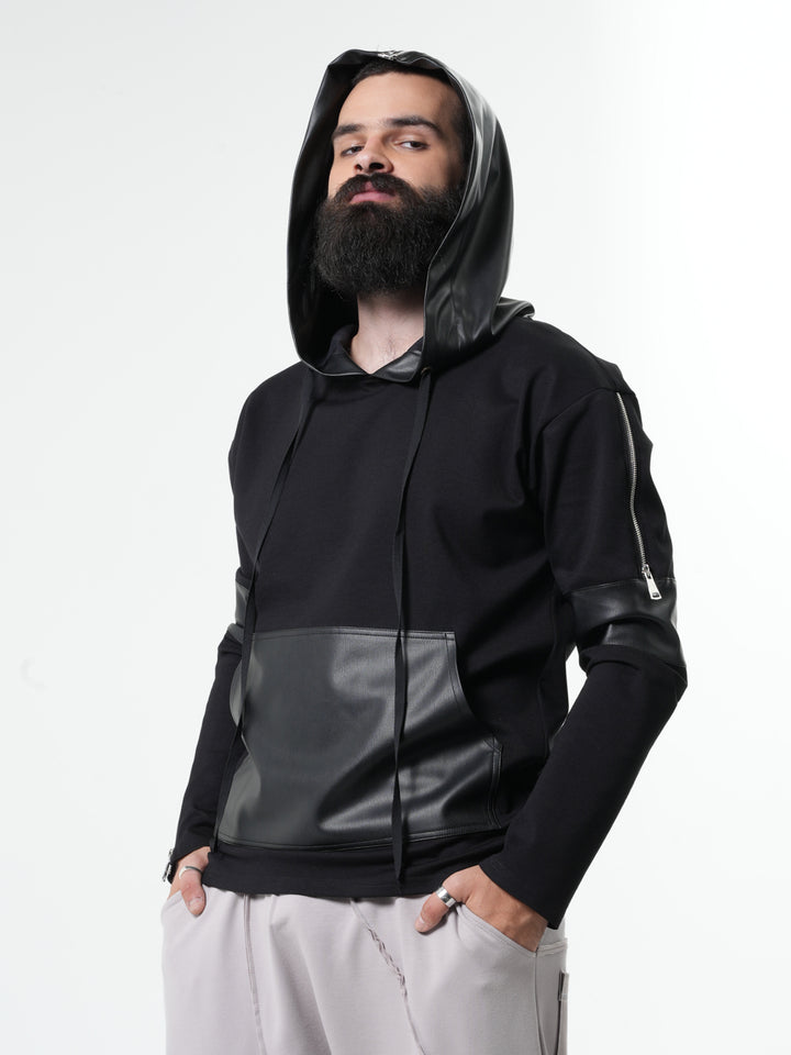 Leather Hood Mens Sweatshirt – Metamorphoza