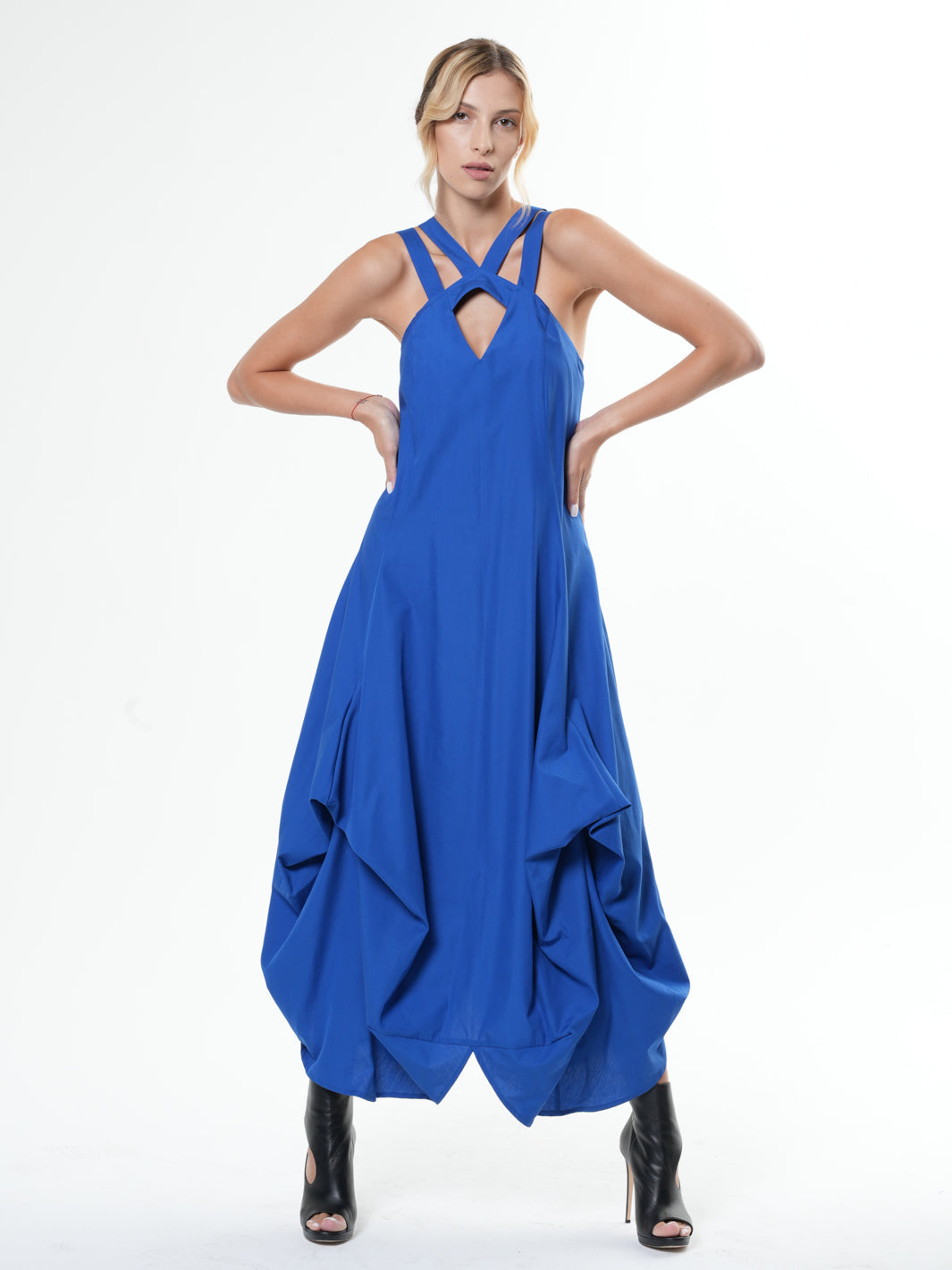 white christmas dresses Asymmetric Long Cotton Dress In Gray