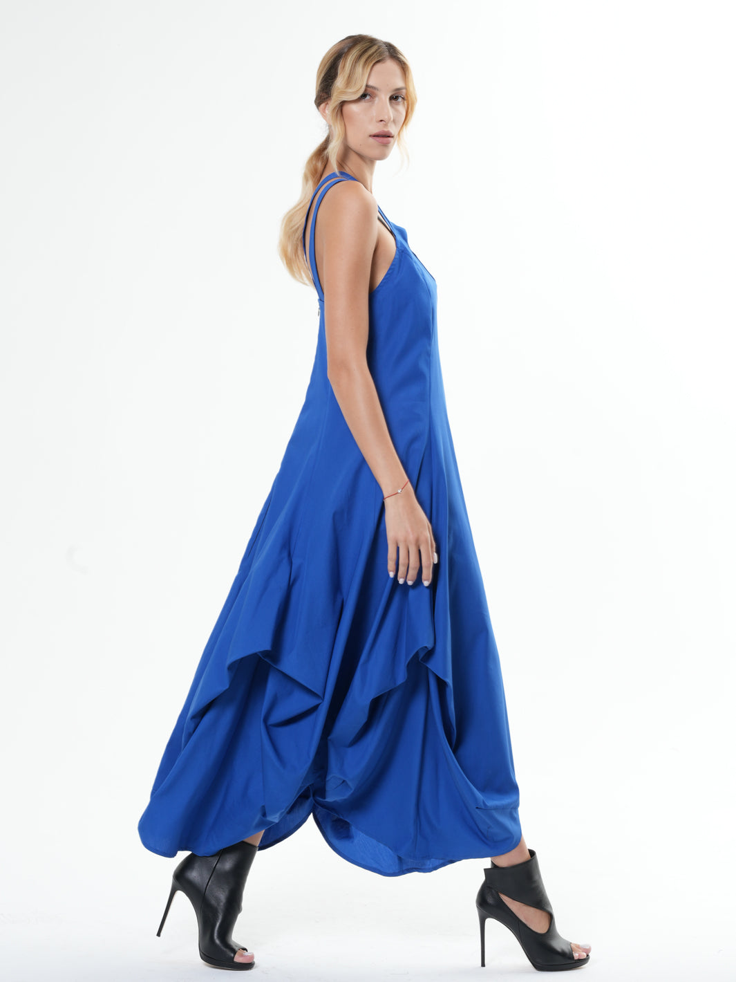 Asymmetric Long Cotton Dress In Royal Blue Metamorphoza Asymmetric Long Cotton Dress In Royal Blue Metamorphoza
