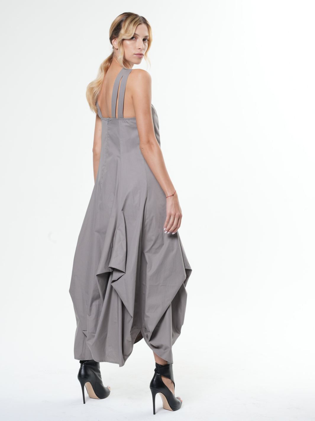 Asymmetric Long Cotton Dress In Gray