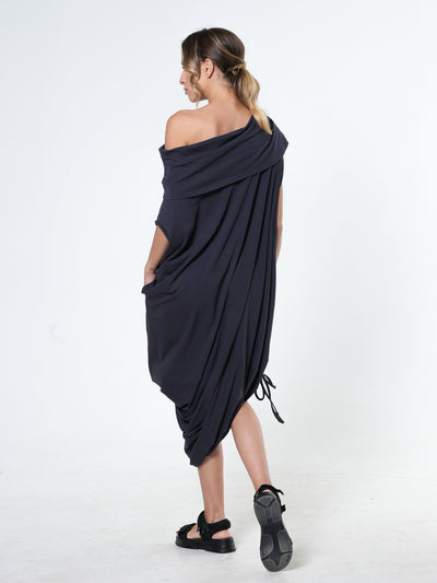 Oversize Cotton Kaftan Dress In Dark Grey
