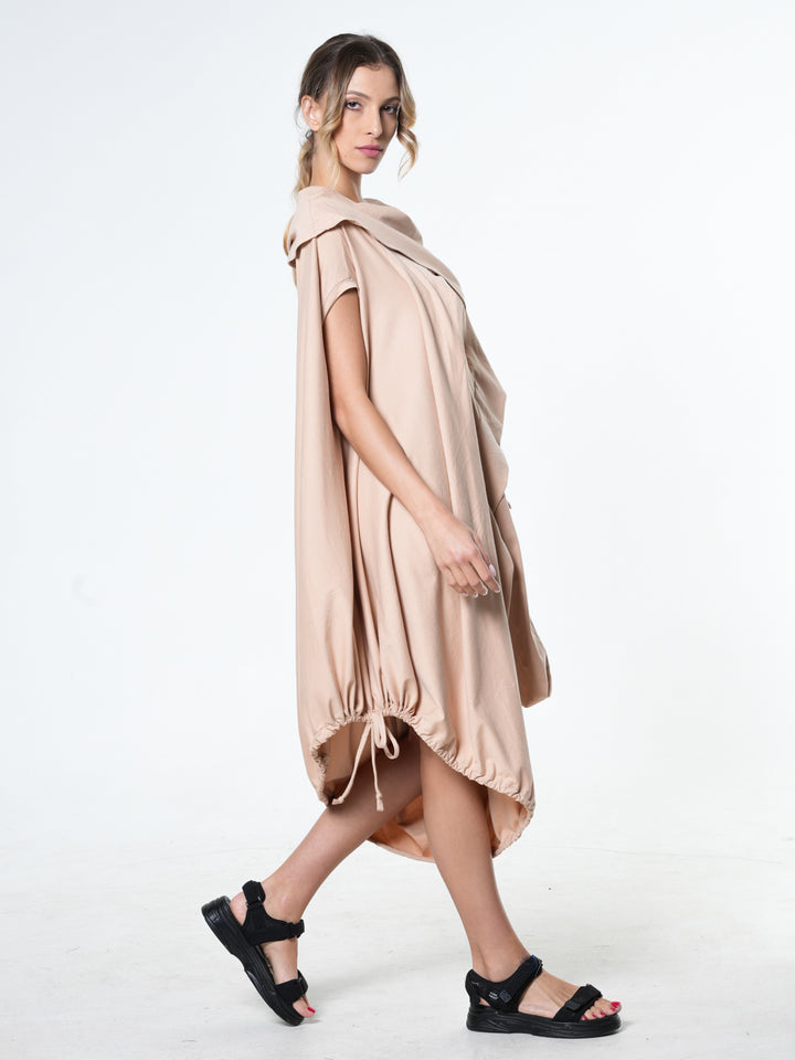 Oversize Cotton Kaftan Dress In Beige - Main Image