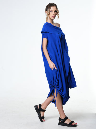Oversize Cotton Kaftan Dress In Blue