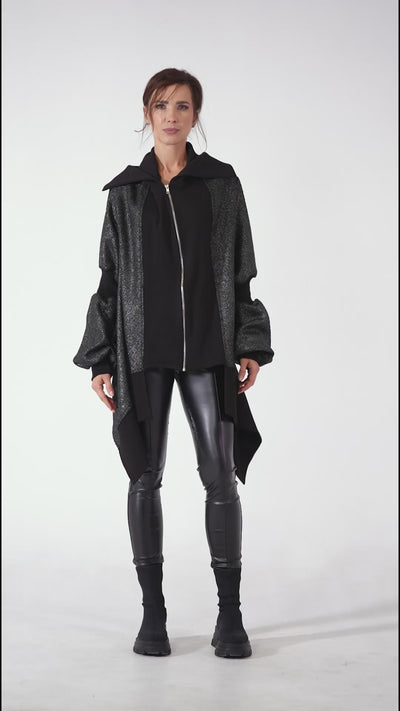 Extravagant Asymmetrical Metallic Cardigan