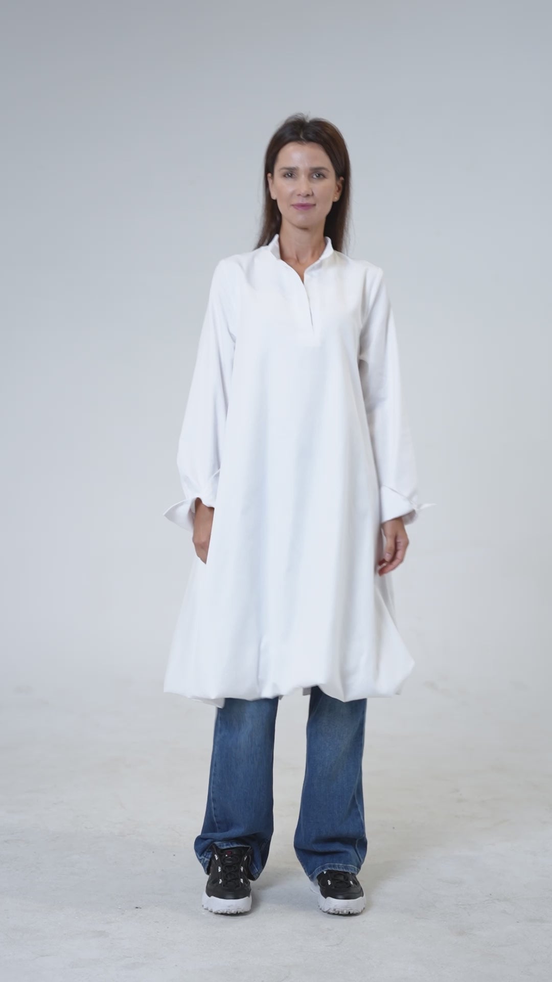 Long Sleeve Tunic Dress In White