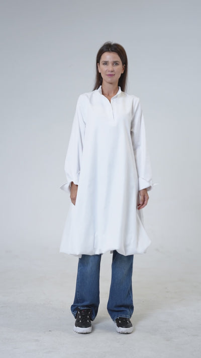 Long Sleeve Tunic Dress In White