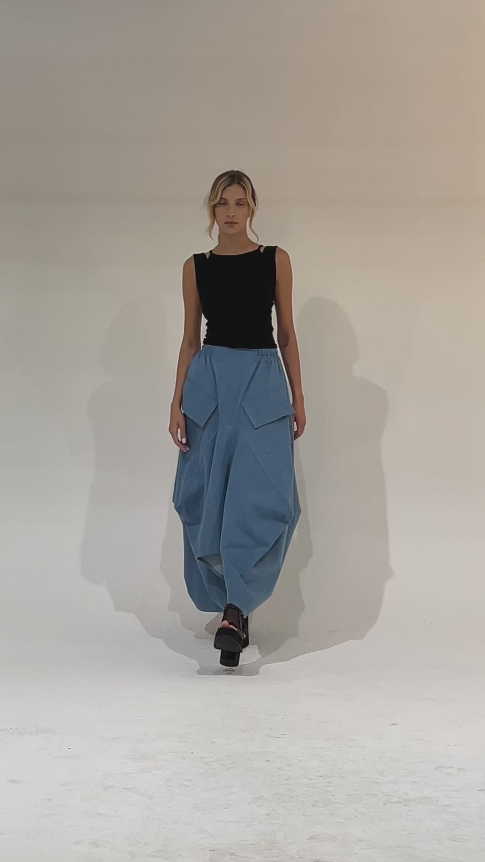 Asymmetrical Long Light Denim Skirt