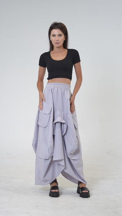 Maxi Skirt With Drapings In Gray