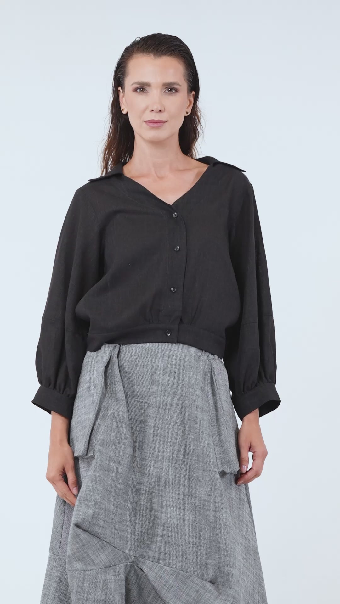 Oversize Linen Short Top in Black
