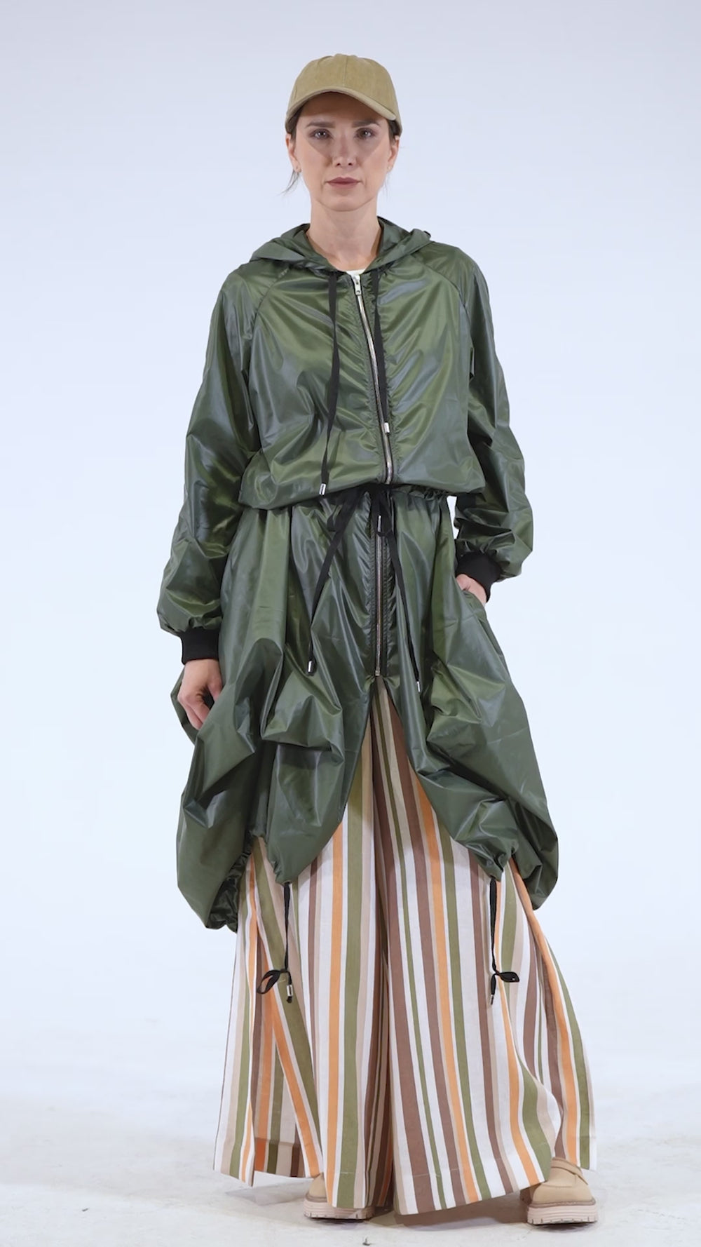 Asymmetric Hooded Raincoat In Green