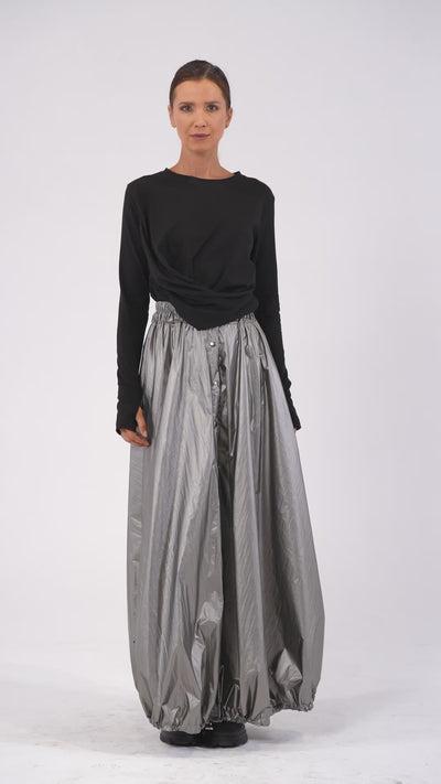 Voluminous Maxi Skirt with Adjustable Hem In Silver