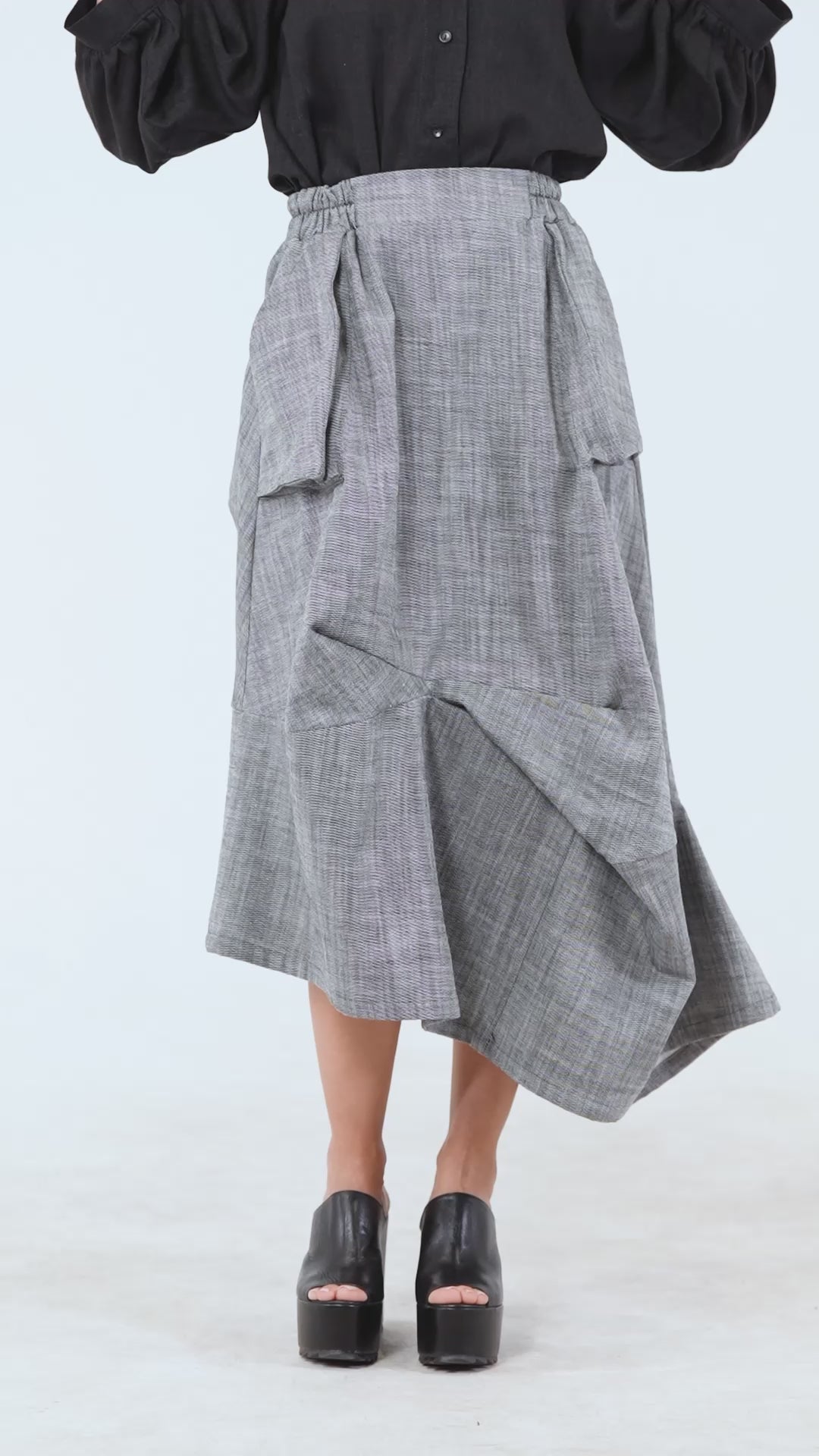 Denim Skirt with Draped Details In Gray